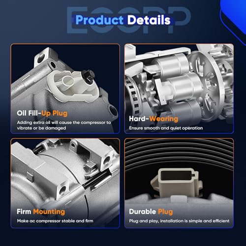 Image of ECCPP AC Compressor for F-150 for F-250 for F-350 Windstar 1990-1998 | for Ford Bronco E-150 E-250 E-350 Econoline for F59 for Lincoln Continental 1990-1998 Fast Cooling AC Compressor with Clutch