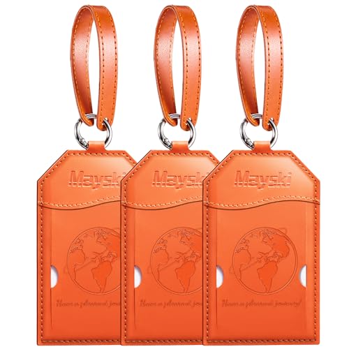 Mayski 3 Pack Luggage Tags for Suitcases Bag Tag, Orange Global