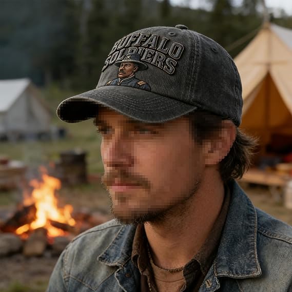 Buffalo Soldier Baseball Cap,3D Embroidered Baseball Hats Distressed Military Tribute Cotton Soldier Cap - Image 4