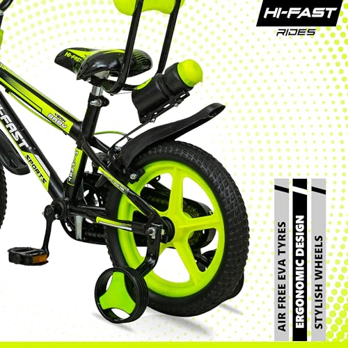 HI-FAST 14 inch Sports Kids Cycle for Boys & Girls 3 to 5 Years with Training Wheels (95% Assembled) (Green) 8 51F2p19KcHL