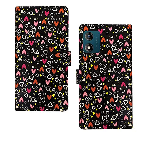 Image of Motorola E13 Flip Case | Leather Finish Flip Cover |Designer Printed Flip Cover for Motorola E13 - Black Hearts