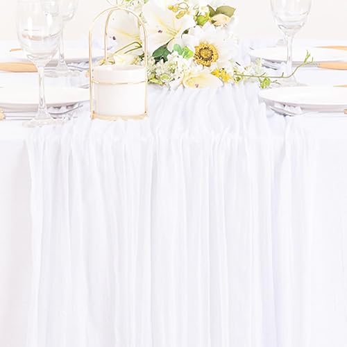 Miniatura 8 de Camino de mesa rústico de tela de queso bohemio de 14 pies para boda, baby shower, decoración de fiesta, color blanco