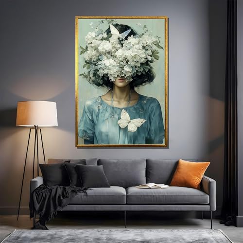 Cuadro de mujer con cabeza floreciente que inspira paz en el dormitorio 2