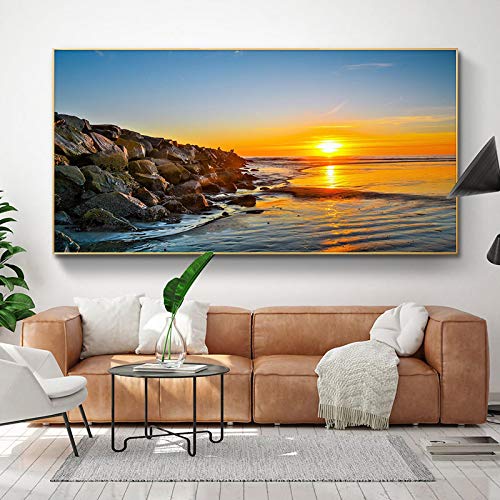 Toile Paysage Marin Coucher de Soleil 70x140 cm pour Décoration Salon Modern