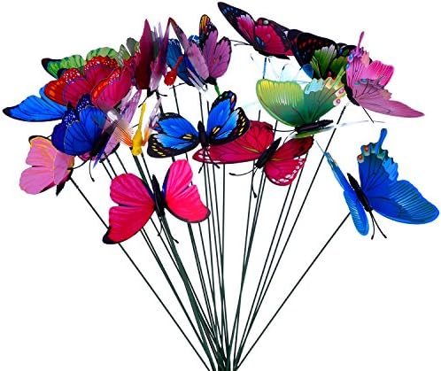 24 Pieces Colorful Garden Butterflies Dragonflies Patio Ornaments on Sticks for Plant Decoration, Outdoor Yard, Garden Decor
