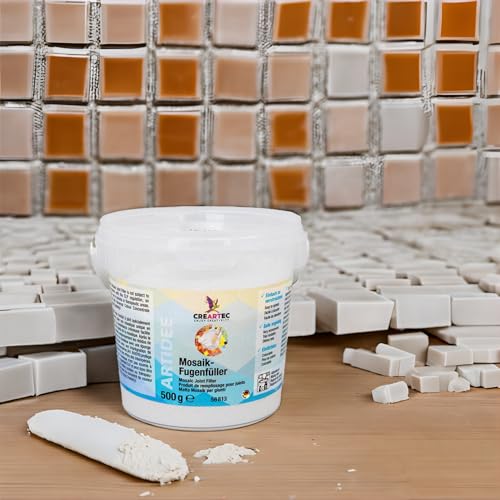 CREARTEC - Mosaik-Fugenfüller –Farbe: Weiß - für alle Untergründe geeignet - einfache Verarbeitung - für die professionelle und kreative Gestaltung von Mosaiken - 500g - Made in Germany