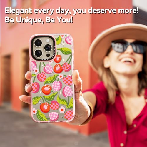 Coque iPhone 15 Pro Max durable antichoc rose motif carreaux 6.7"