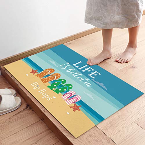 Beach Flip Flops Door Mat Life Is Better At The Beach Front Door Mat Welcome Mats, Starfish Indoor Doormat For Bedroom Decor Living Room, Absorbent Non-Slip Floor Mats 20X32In Low-Profile Entryway Rug #TOP4