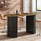 Tribesigns Bar Table, Modern Industrial Counter Height Pub Dining Table with Metal Footrest, Oval Home Bar Unit for Kitchen, Living Room & Dining, Black