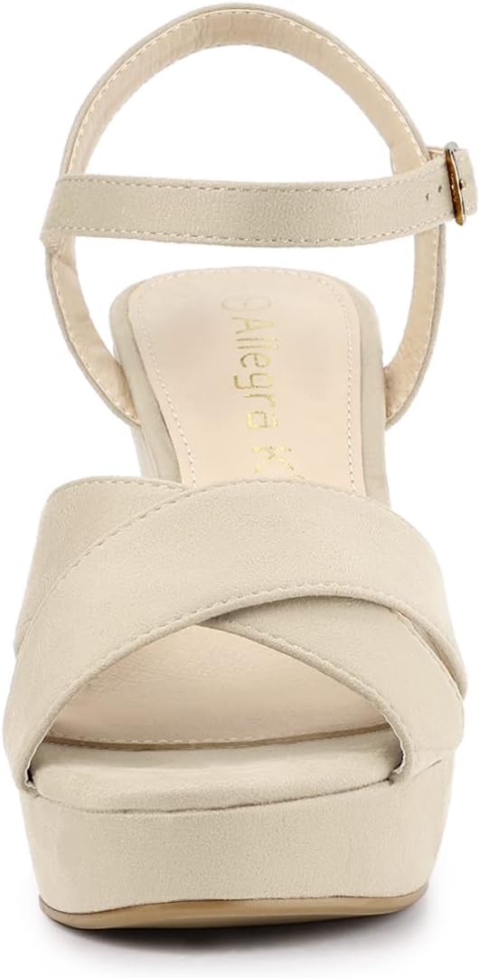 Allegra K Women's Platform Chunky Heel Ankle Strap Beige Sandals 7.5 M US - Image 2