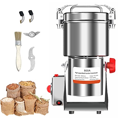 EVGTTI Electric Grain Mill Grinder 800g 3200W Stainless Steel Pulverizer Grinding Machine,Commercial Superfine Grinding Machine Dry Cereals Pulverizer for mixed grains, peppers, herbs, soybeans