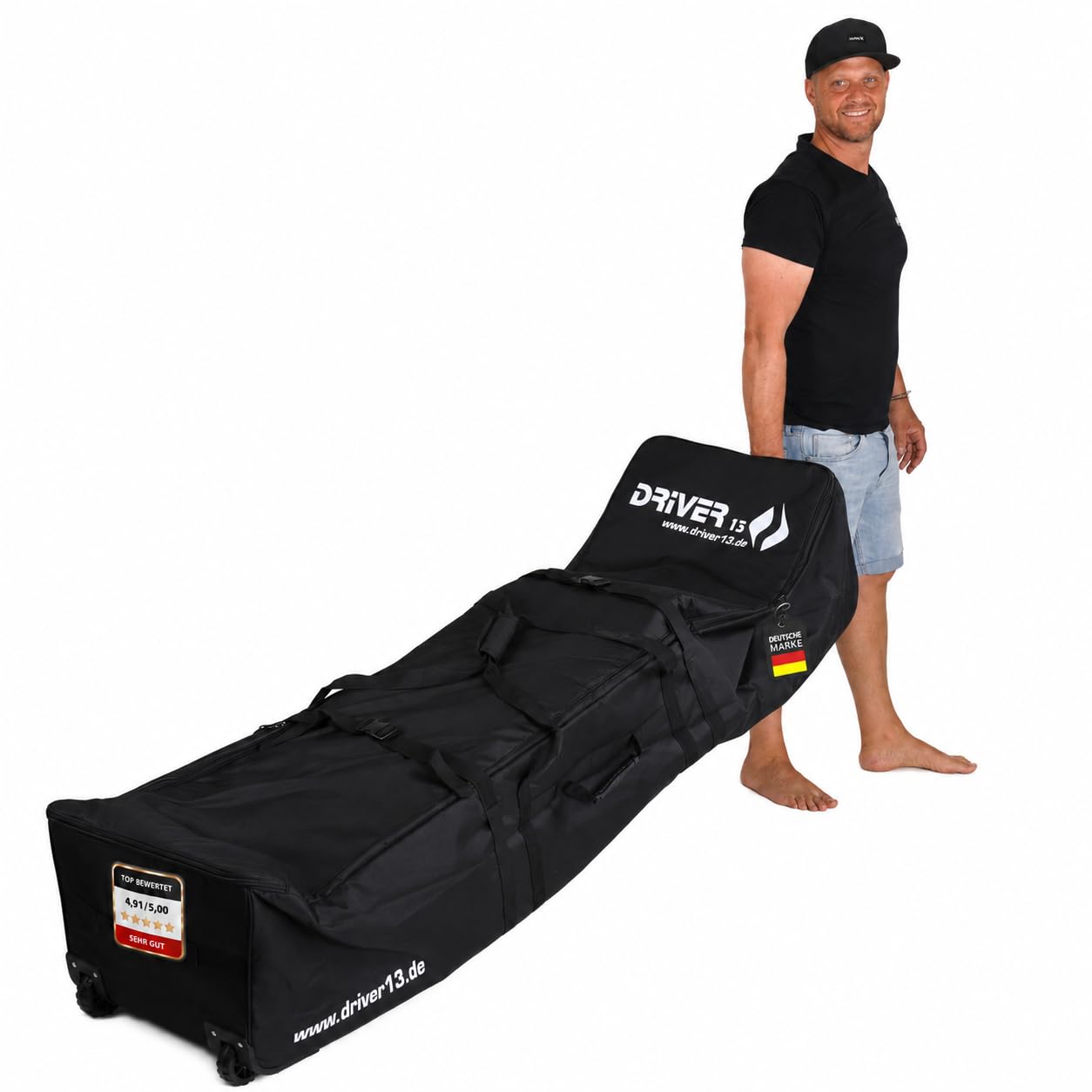 Driver13 Traveler borsa surfboard/kiteboard con ruote 192 cm, travel boardbag per 2 tavole fino a 190 x 50 cm, ca. 300 L, nero