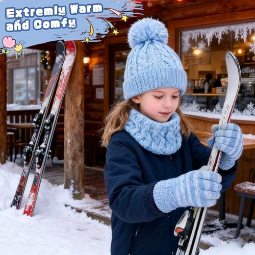 Image of ZOORON Kids Winter Hat Gloves Scarf Set, Girls Boys Hats Beanie with Pom