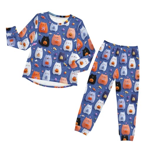 Long Sleeve Pajama Set for Girls Boys Kids,Cute Halloween Cats Pattern Comfy Nightwear Soft Loungewear,Family Matching PJs Underwear Set 8T
