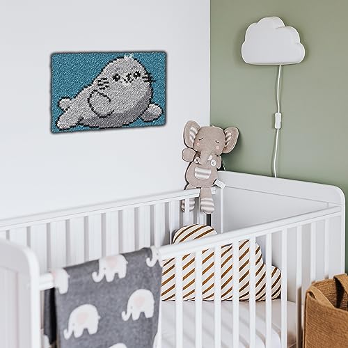 Image of YP Latch Hook Kits for Kids Adults DIY Rug Tapestry Kits with Printed Canvas Embroidery Kits Festival Gifts Home Decoration (Whale,14.2inch X 9.8inch)
