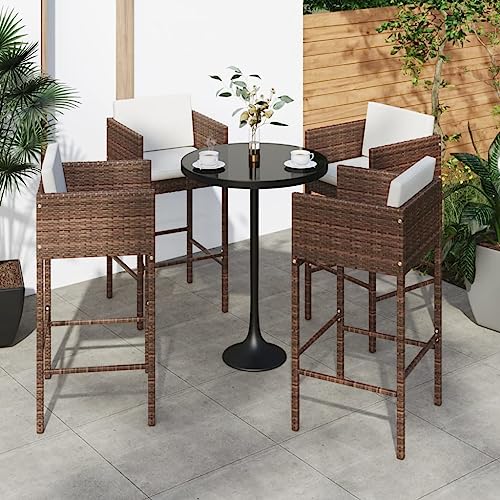 Tabourets de bar en rotin design marron avec coussins et structure acier robuste - 2