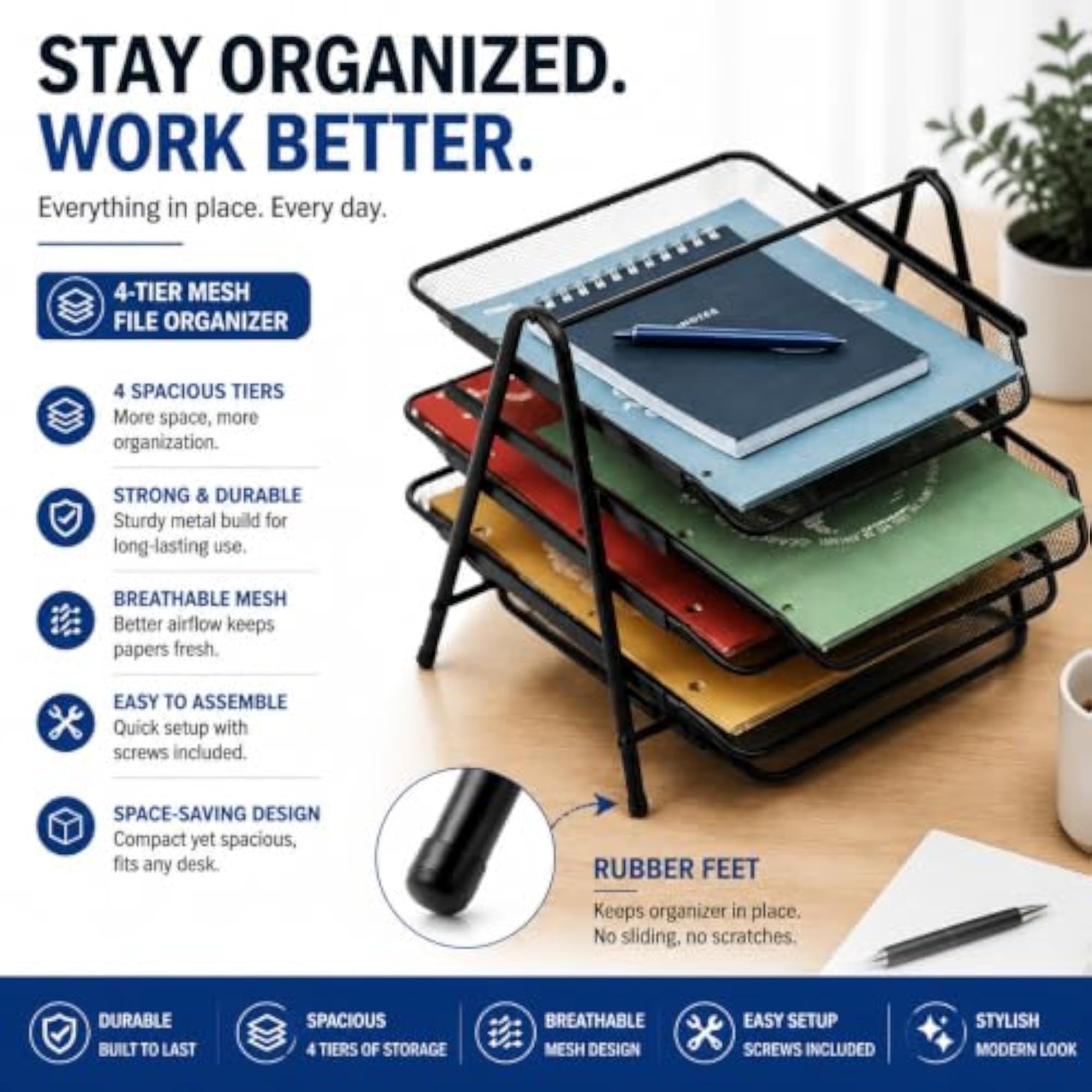 Metal Mesh 4 Tier Document Rack for A4 Files