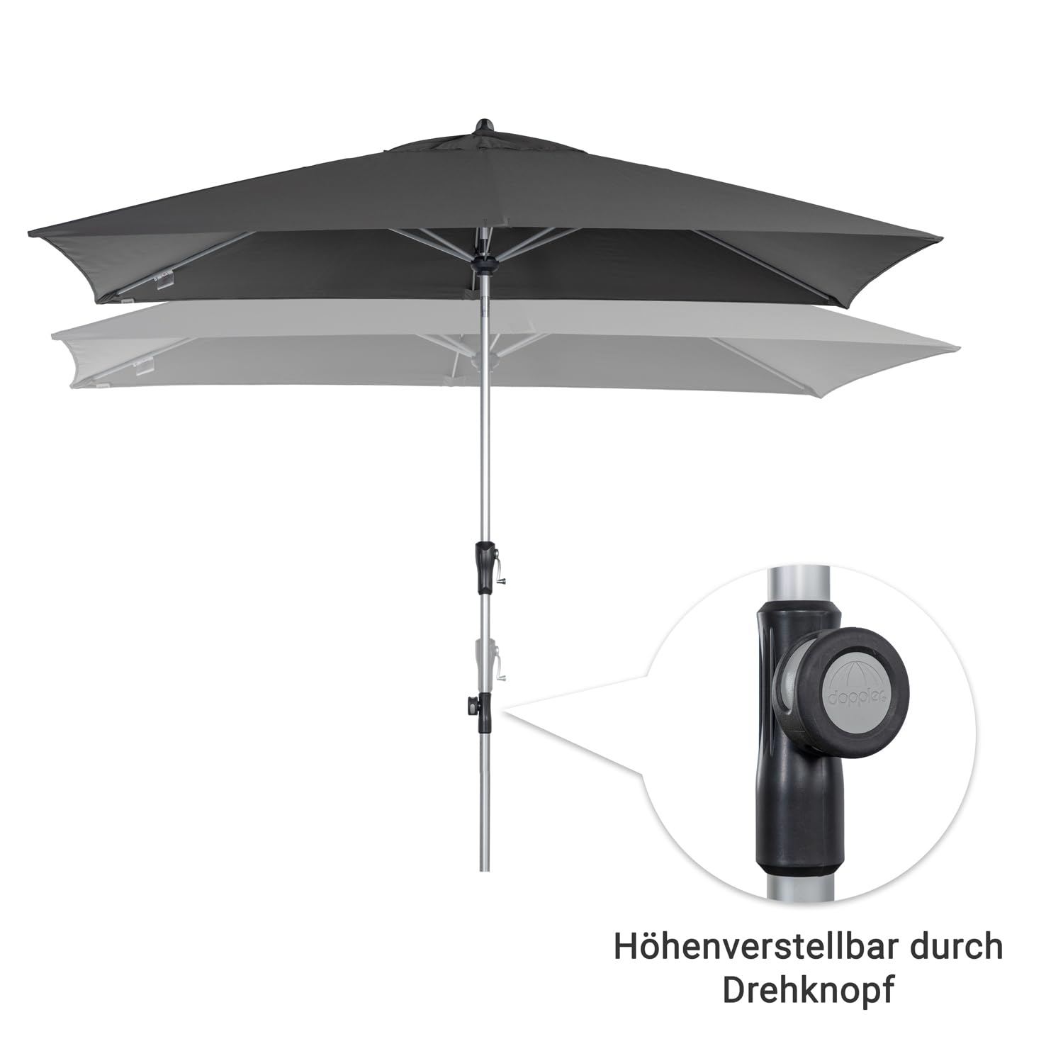 Doppler Mittelstockschirm Profi 300x200 cm, höhenverstellbar und neigbar, rechteckig, UV-beständig, mit Auto-Tilt-Funktion, Polyester Bezug, Light Grey