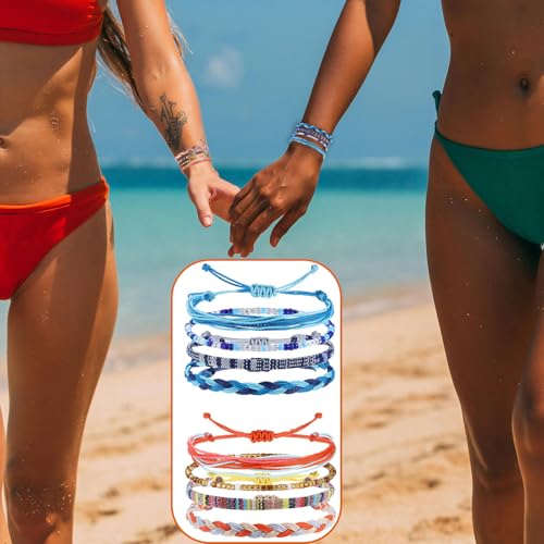 Image of Beach Summer Ankle Bracelet for Women Handmade Braided Adjustable String Anklets Waterproof Surfer Bracelet