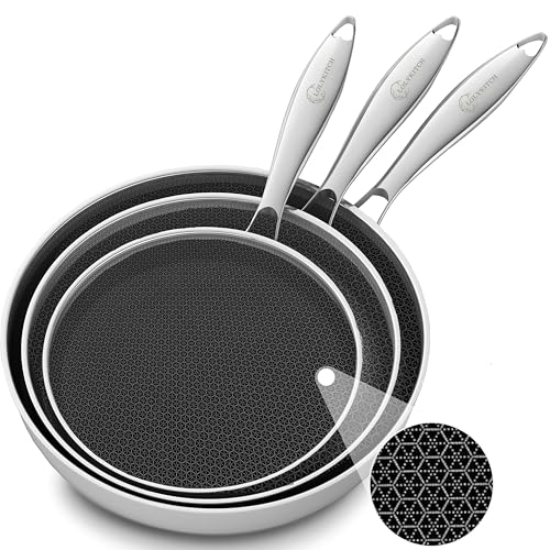 LOLYKITCH Frying Pan Set Nonstick, 8/10/12 Inch Stainless St...