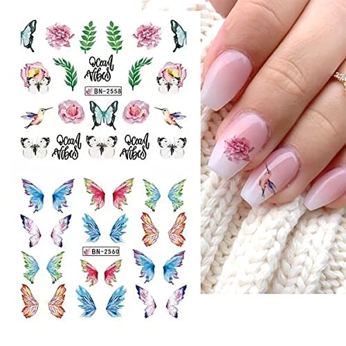 Butterfly Nail Foil Water Transfer Nail Decals Colorful Butterflies Nail Polish Stickers Spring Theme Nail Art Sticker Nail Decoration Manicure Slider For Women Girls #TOP4