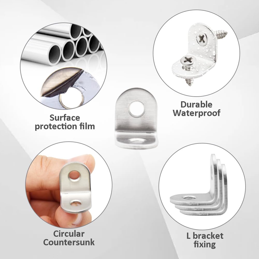 Ruidee Corner Braces 20x20mm 90 Degree L Shaped Brackets Fastener Stainless Steel Angle Support with Screws for Furniture Shelf (JM/20x20mm) - Image 3
