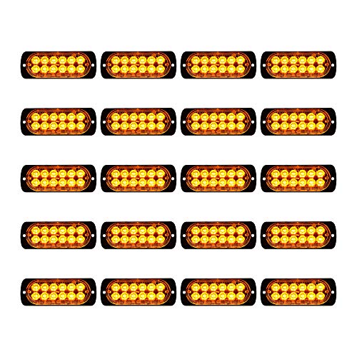 12-LED Universal Super Bright Car Truck Warning Caution Emergency Construction Waterproof Surface Mount Beacon Flash Caution Strobe Light Bar (20X, Amber)