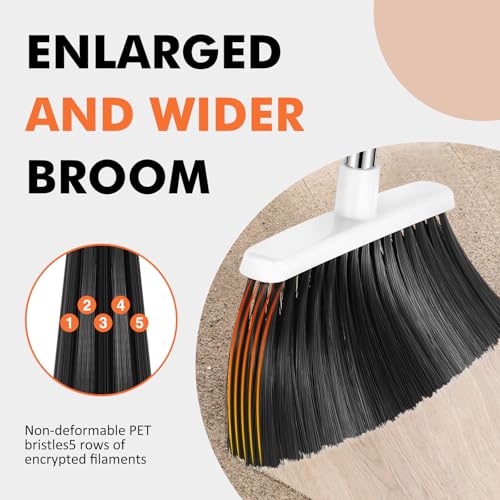 Image of Heavy Duty Broom, 55 Inch Long Handle Outdoor Large Angle Brooms, Commercial Broom for Sweeping Indoor, for Home Garage Kitchen Office Courtyard Lobby Patio Lawn Concrete(Grey&White)