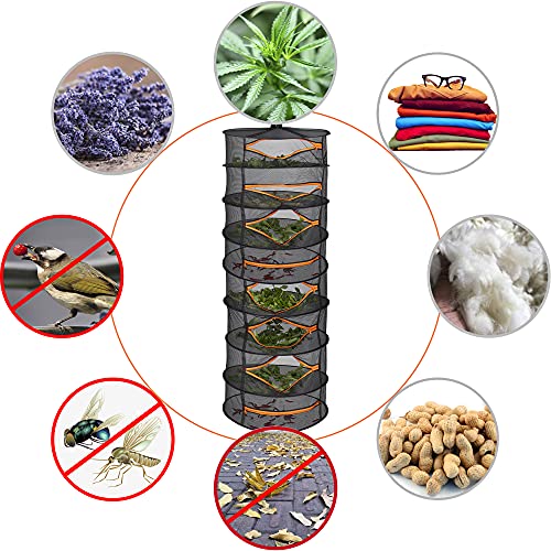 Desy & Feeci 8 Layer Mesh Hanging Herb Drying Rack Dry Net with Orange Zippers