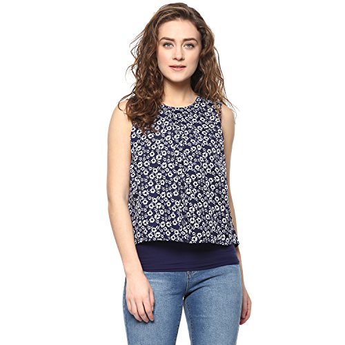 Image of mayra Women's Crepe Blue Color Sleeveless Top