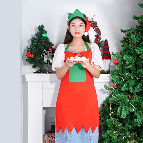 HOVEOX 4 peças avental de elfo de Natal e chapéu de elfo conjunto de avental e chapéu de elfo aventa