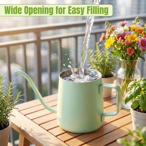 Image of Watering Can for Indoor Plants, Indoor Watering Can with Long Spout and Handle Rust-Proof 304 Stainless Steel Material (350ml /12oz-Green)