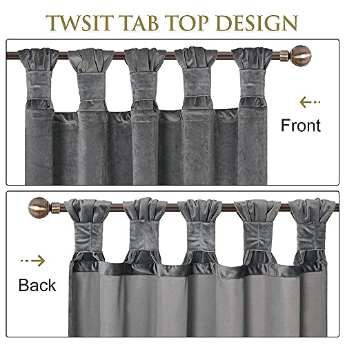 Stangh Grey Velvet Curtains 84-Inch - Twist Tab Top Design Blackout Drapes For Living Room/Bedroom Window Decor, W52 X L84-Inch, 2 Panels #TOP1