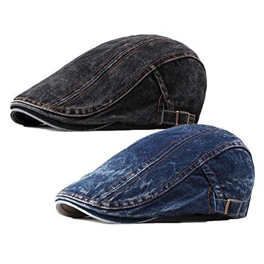 2 Pack Mens Denim Cotton Newsboy Cap Ivy Gatsby Driving Hunting Cabbie Hats (2 Pack-I)