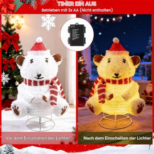 Mini LED Eisbär 85cm Weihnachtsdeko,Beleuchtete Weihnachtsdekorationen Zusammenfaltbar mit 60 LED-Lichter… – Ansicht 6