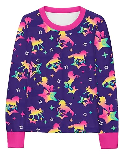 LQSZ Girls Long Sleeve Active Sweatshirt and Sweatpants 2 Piece Unicorn Playwear Set Outfit for Kids 6-7 Years4
