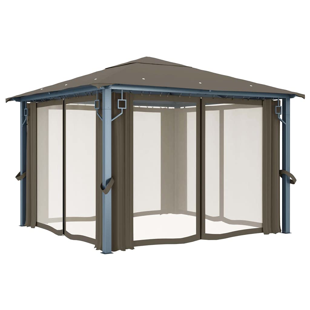 vidaXL Gazebo con Tende e Luci LED 300x300 cm Grigio Talpa Alluminio
