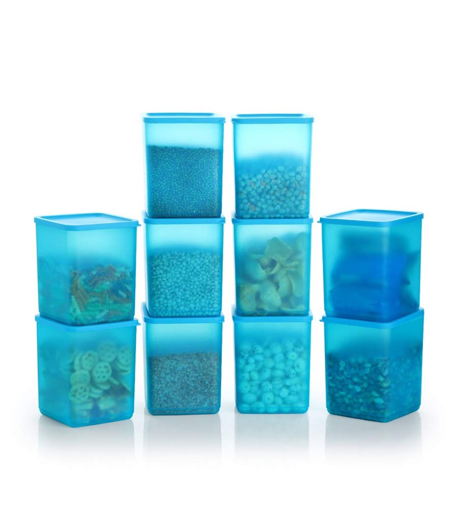 Machak Plastic Square Big Storage Boxes for Kitchen Grocery Containers, Matt Finish, 2 litres (Turquoise, 10)