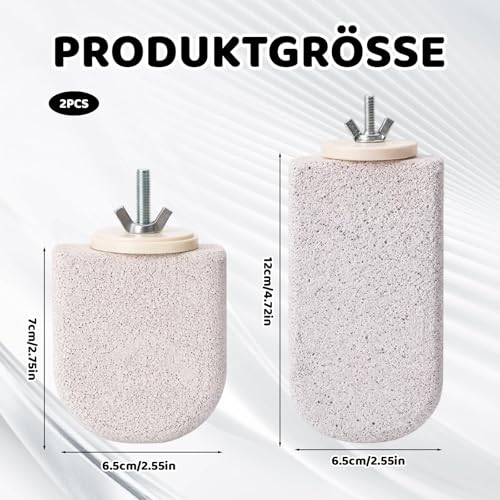 2 Stück Wellensittich Spielzeug, 7x6.5cm und 12x6.5cm Kalkstein Stangen, Wellensittich Zubehör Knabberstange, Vogelkäfig Zubehör für Natürliches Verhalten Schnabelpflege