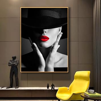 Black White Art Red Lips Sexy Beauty Canvas Paintings Posters Prints Wall Pictures Bedroom Living Room Home Decor(D,30x40 cm No Frame)