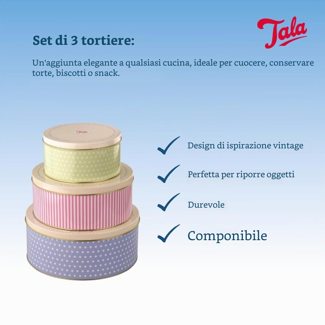 Tala Retro Design Parent- Custodie Metalliche per Dolci Motivo Anni '50 Blue