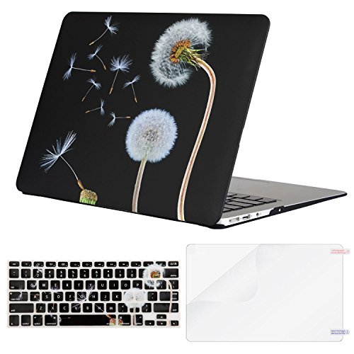 MOSISO MacBook Air 13 inch Case(A1369 A1466, Older Version 2010-2017 Release),Plastic Flower Pattern Hard Shell&Keyboard Cover&Screen Protector Only Compatible with MacBook Air 13, Black Dandelion