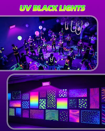 Image of 50W Black Lights, IP66 Waterproof Outdoor LED Black Light Floodlights with Switch, Plug, 6ft Cord for Glow Party, Body Paint, Fluorescent Poster, Halloween Decorations