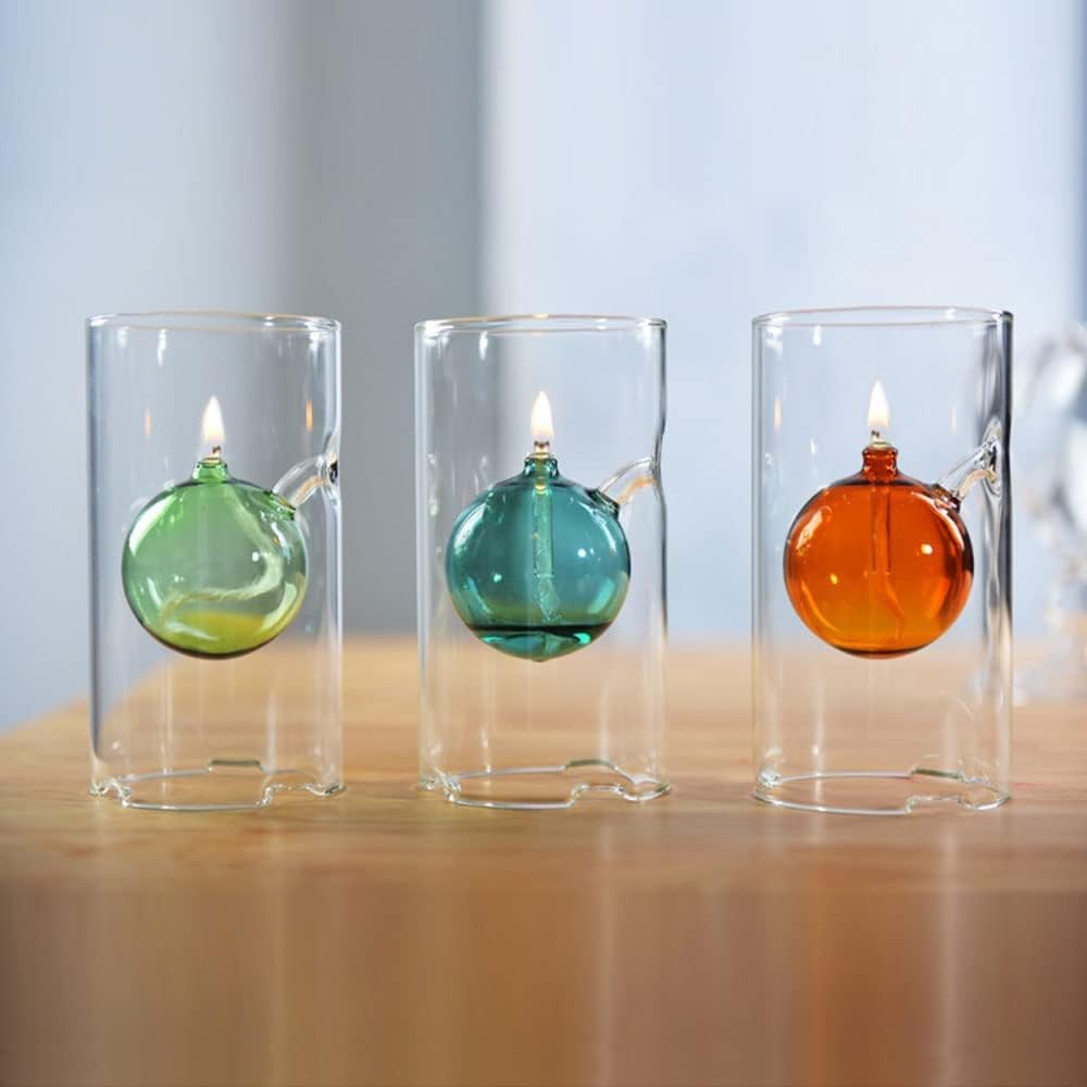 Decorative Lighting Oil Lamp Less Oil Lamp Home Emergency Lighting Butter Lamp Kerosene Lamp for Indoors Transparent Glass Oil Lamp Glass Candlestick