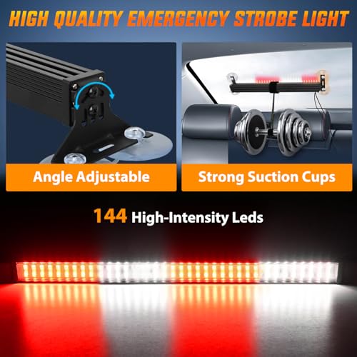 Image of Nilight 144 LED Strobe Traffic Advisor Light Bar Red White with Controller | 2 in 1 Automotive Emergency Warning Flashing Police Windshield Lights Bars for Cars Tow Plow Trucks Construction Vehicles