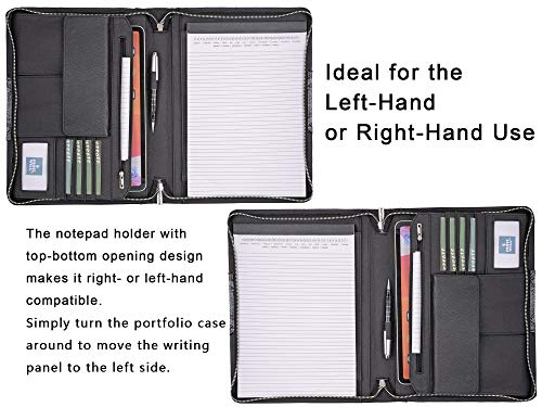 Leather Zipper Portfolio With Handle, Business Organizer Padfolio With Notepad Holder, Ideal For Right Or Left-Handed #TOP1