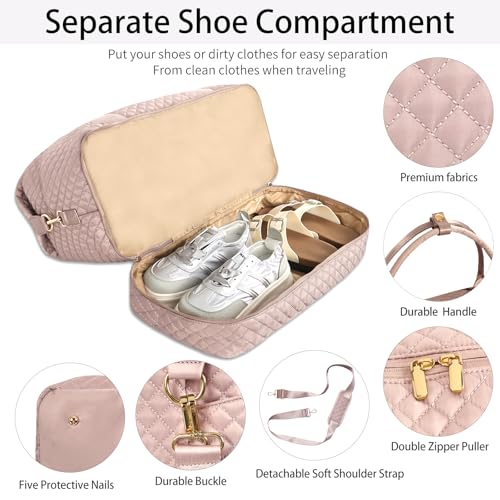 Stuery Weekender Bags for Women with Toiletry Bags: Large Overnight Bags Travel Duffel Bag Carry On Shoulder Weekend Tote with Shoe Compartment and Wet Pocket for Girls Airplane Traveling,Skin Nude by Stuery - Used condition - Image 4