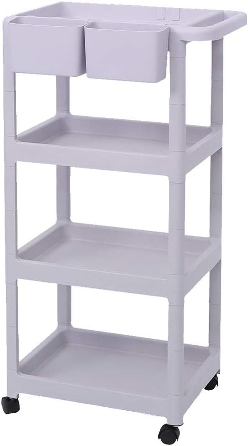Medical Trolley Cart Assembled Trolley Mobile Rack Laboratory Trolley 4-Layer ABS Multi-Function Trolley Beauty Salon Trolley Optional 2 Hanging Storage Boxes (White)
