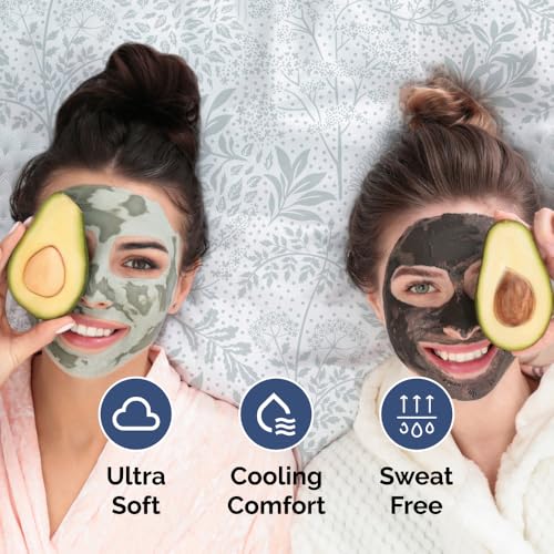 Image of Twin 3 Piece Floral Sheet Set - Soft, Breathable & Cooling - Gray Ferns | 1 Flat, 1 Fitted & 1 Pillowcase w / Deep Pockets, Boho Botanical Floral Bedding, Breathable & Cooling, Wrinkle & Fade Free