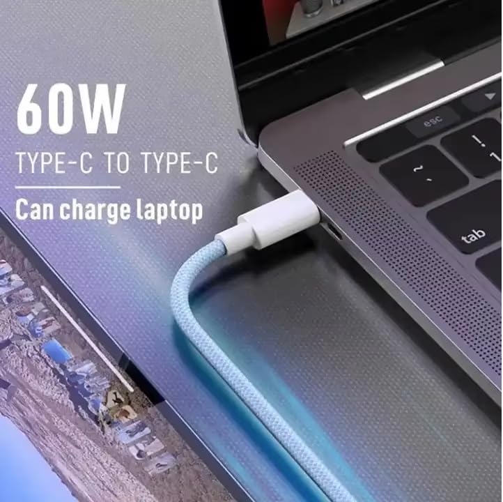 Image of Original USB-C to C Type Braided 1M Fast Charging Cable Compatible for iPhone 16 /16 Pro /Max /15 /15 Pro /Max /Samsung Galaxy S24 /S23 /S22 /S21 /iPad & More Blue